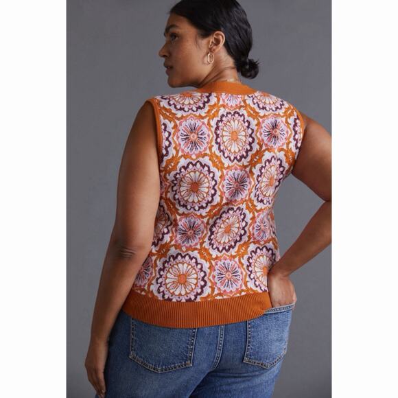 Anthropologie Maeve Vera Honey Brown Combo Jacquard Sweater Vest - Picture 3 of 8